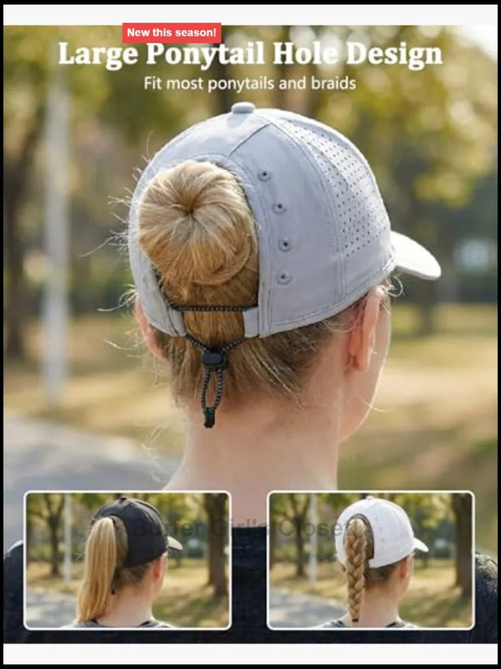 Ponytail Running Hat for Women with Large Hole – Foldable Breathable